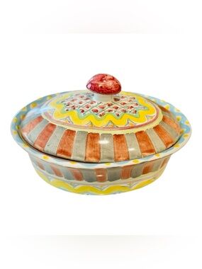 MacKenzie-Childs Rose Cottage Chowder Bowl w/ Lid 1993 Vintage Hand-Painted